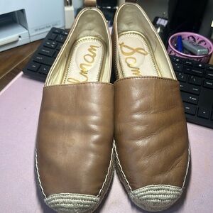 Sam Edelman Womens Kesia Brown Tan Leather Espadrilles Slip on Shoes Flats 9.5